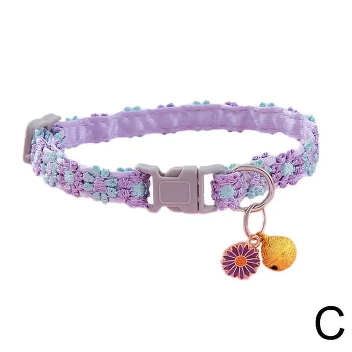 Collier de chat à fleurs arc-en-ciel, avec cloche, chaton, chiot, boucle réglable, dentelle colorée,
