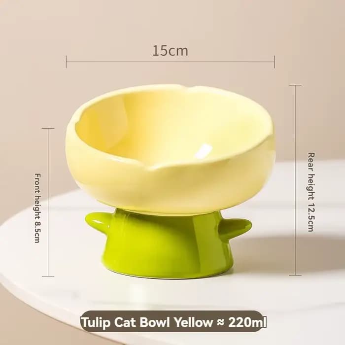 Bol en céramique surélevé en forme de tulipe pour chat, gamelle surélevée pour nourriture et eau pou