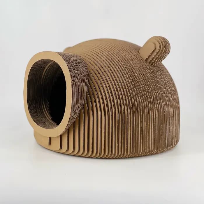 Maison et grattoir pour chat en carton ondulé en forme d'ours recyclable et écologique