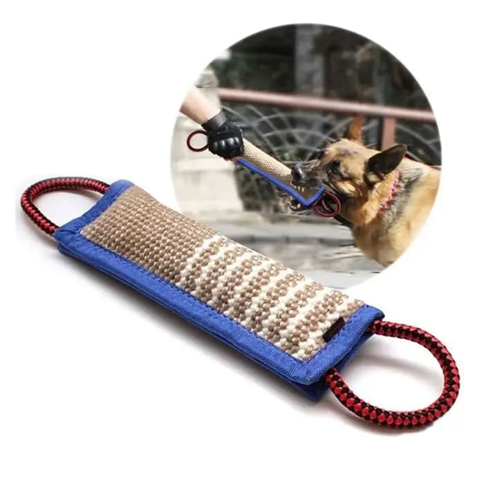 Jouet de traction pour chien en jute, coussin à mordiller avec 2 poignées robustes, jouet interactif