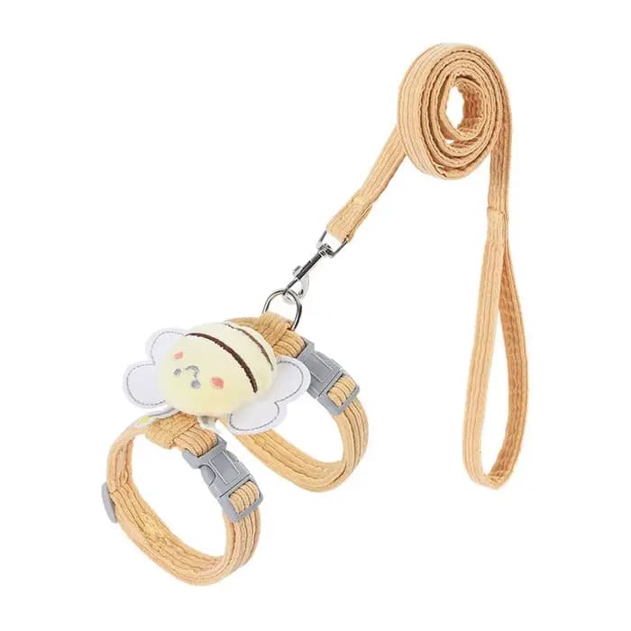 Ensemble de colliers de laisse pour chat, réglable, dessin animé abeille, Double couche, harnais pou