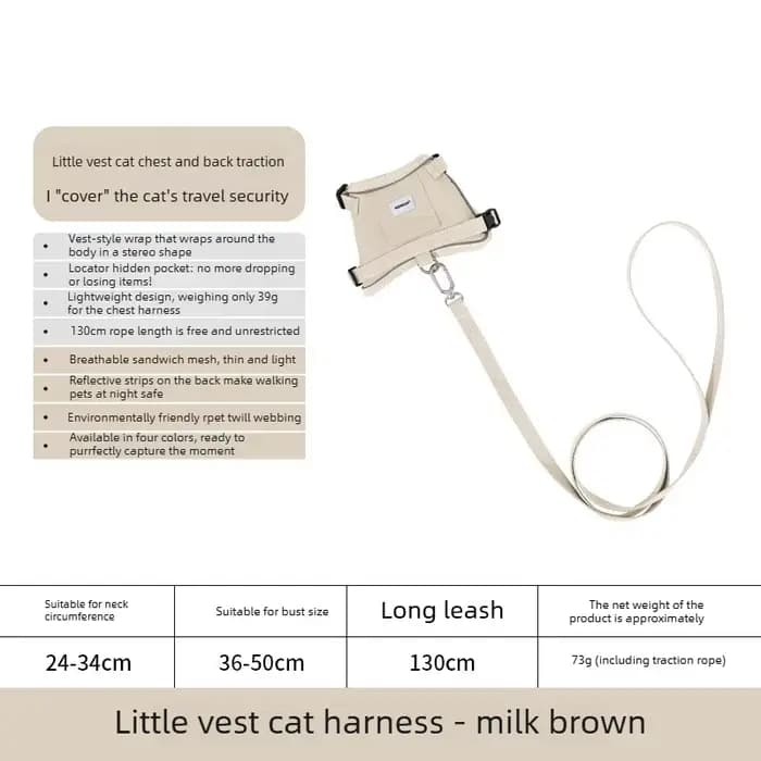 Harnais anti-évasion pour chat 39g, poche pour traceur GPS, maille respirante, réfléchissant, laisse