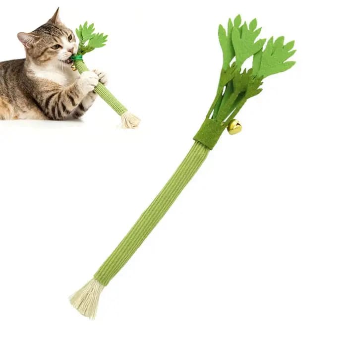 Jouet interactif de simulation de céleri et de catnip avec clochette dorée pour chatons, jouet à mâc