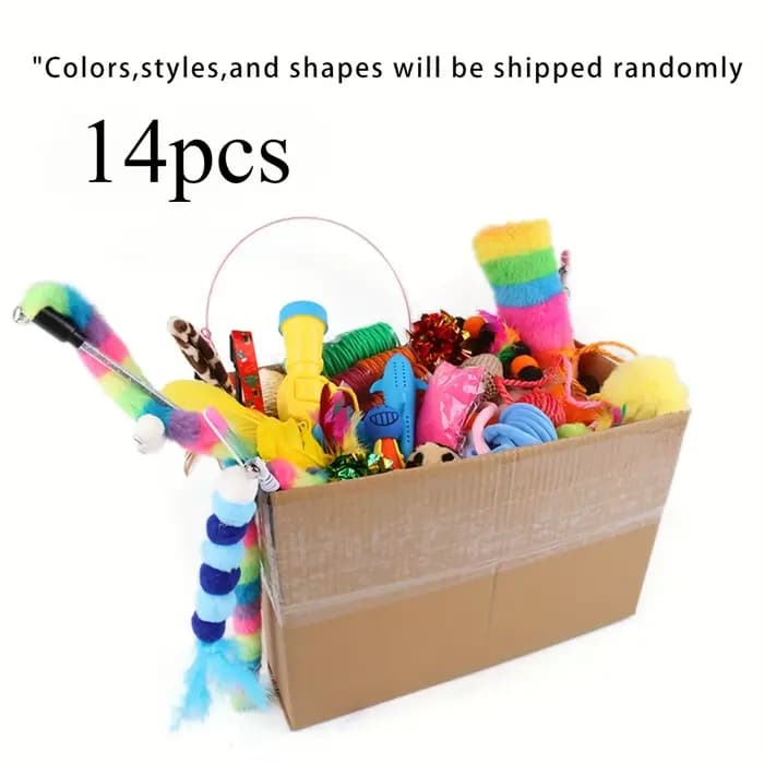 Lot de jouets pour chat 56 pièces/28 pièces/14 pièces Combinaison de divers jouets en plastique et e