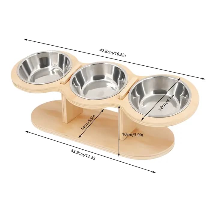 Mangeoire et abreuvoir pour chat, 3 bols en 1, bols en acier inoxydable, bols en bois surélevés, inc
