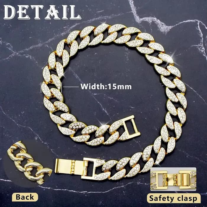 Collier de luxe en diamant pour chien, chaîne cubaine en or, collier en métal pour animaux de compag