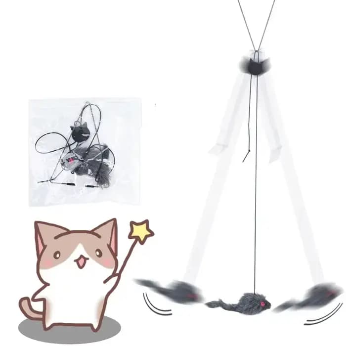 Simulation de souris pour chats, jouet amusant, porte suspendue, bâton rétractable, corde à gratter,