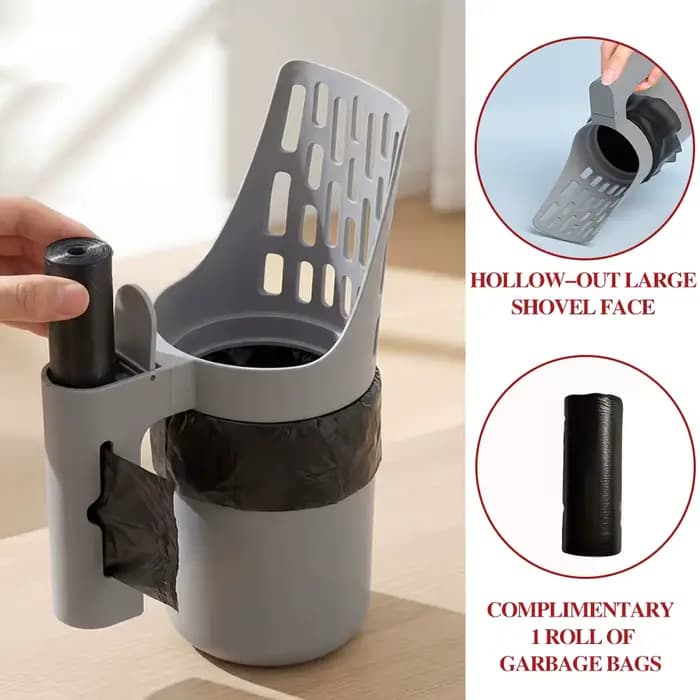 Pelle à litière pour chat 2-en-1 avec conteneur de rangement, pelle tamis à litière détachable avec 