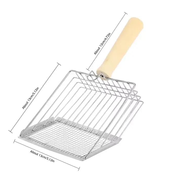 Pelle à litière pour chat avec manche en bois, pelle en métal avec crochet, outil de nettoyage porta