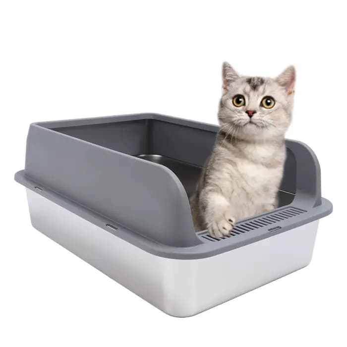Bac à litière en acier inoxydable, bac à litière pour chat, inodore, spacieux, facile à nettoyer, ha