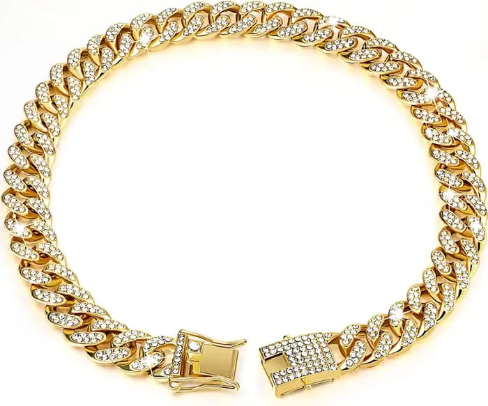 Collier de luxe pour chat, style Cuban Link, avec strass, chaîne dorée pour chaton, accessoires de c