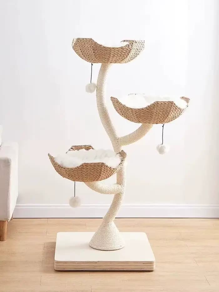 Arbre à chat en forme d'arbre tissé, condo en forme de fleur et griffoir tout-en-un |   Meubles et j