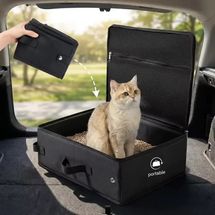 Bac à litière pour chat portable pour les voyages, pliable et étanche |   Couvercle à fermeture écla
