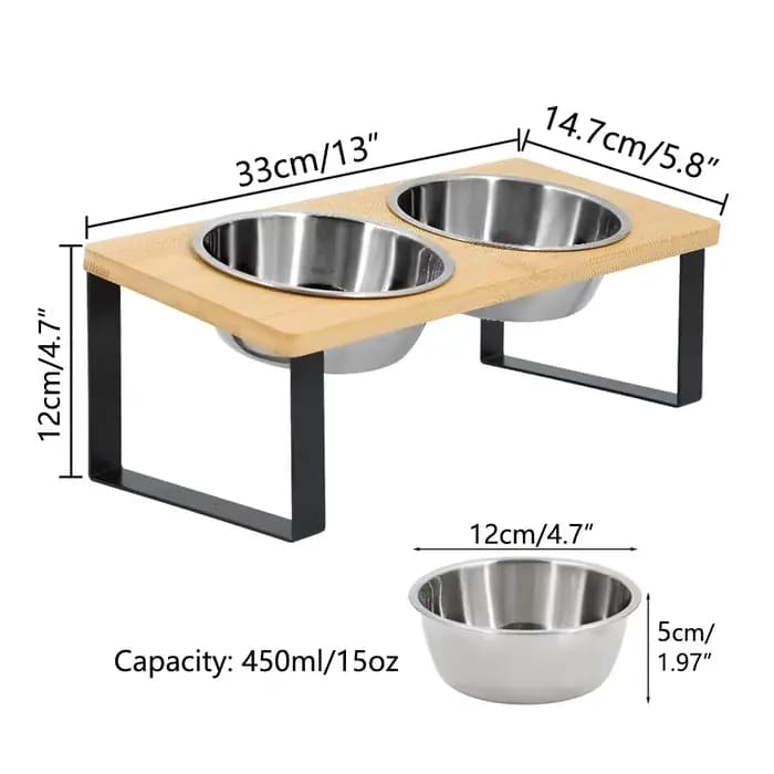 Ensemble de gamelles surélevées et inclinées pour chat avec tapis antidérapant, 2 gamelles en acier 