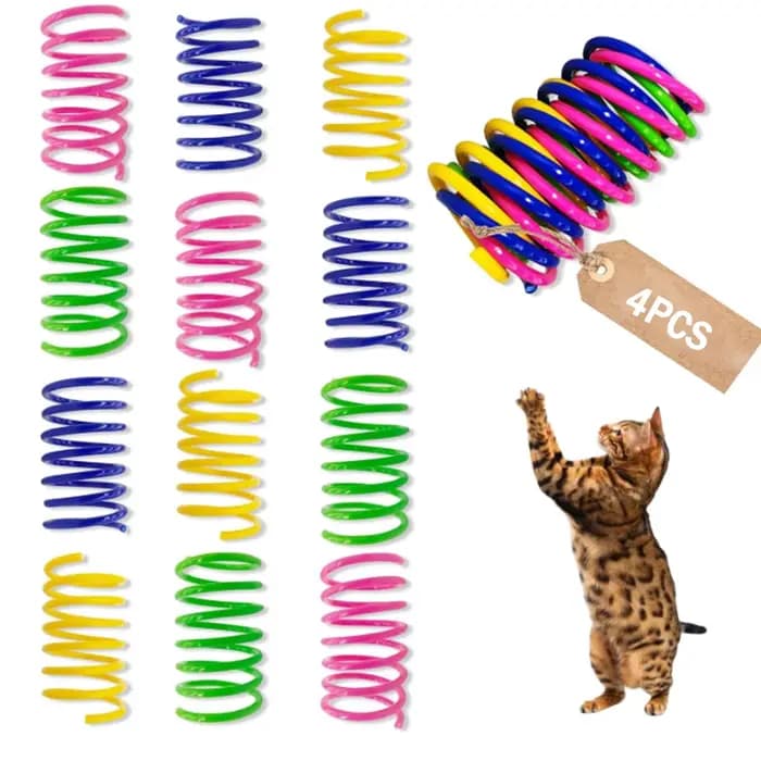 4 jouets pour chats d'intérieur, jouets interactifs à ressort pour chats, ressorts en spirale en pla