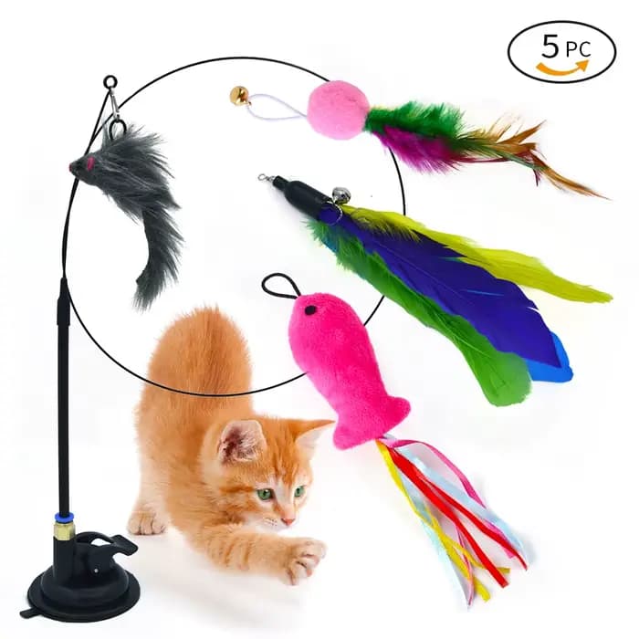 Jouet interactif pour chat, bâton mains libres pour chaton, baguette Teaser, jouet à ventouse, ensem