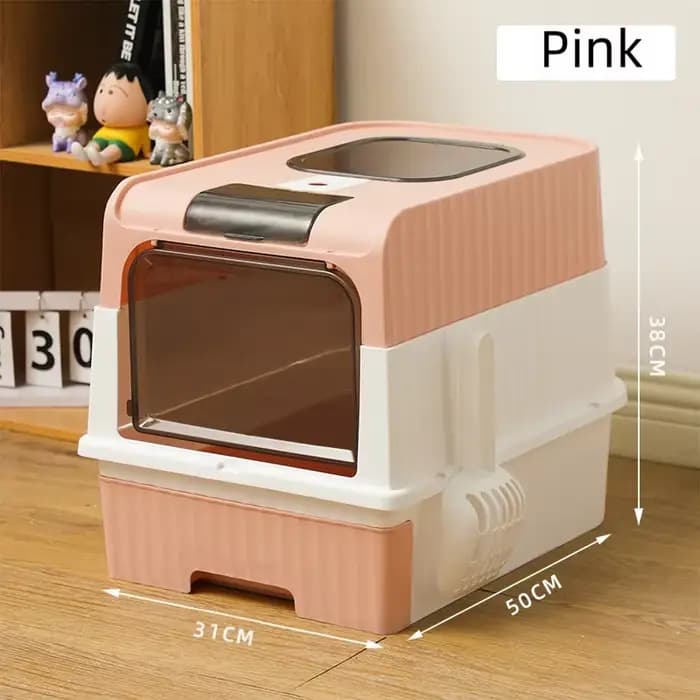 Bac à litière pour chat avec cuillère, grand bac à litière pliable avec couvercle, boîte pour chat d