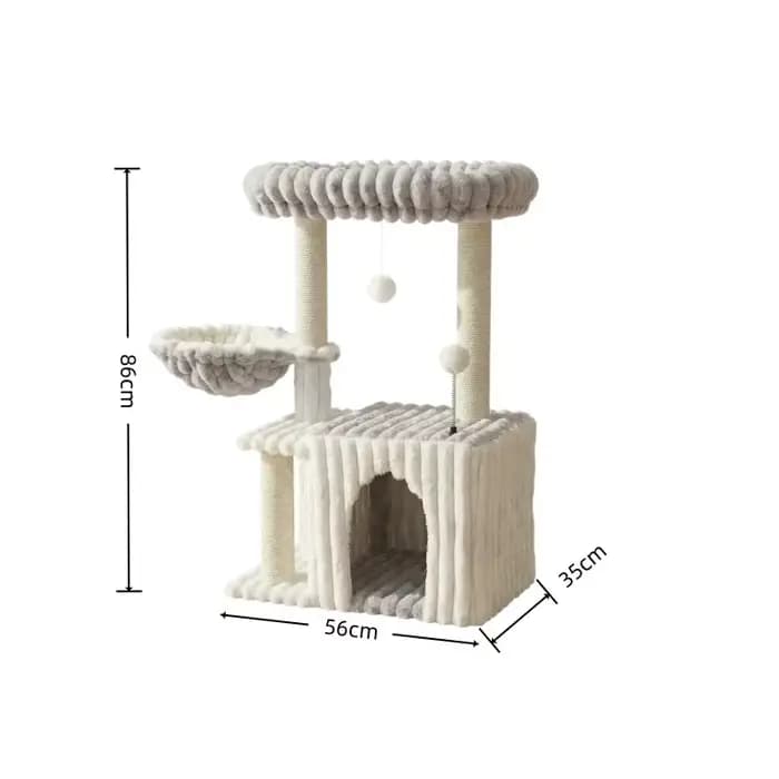Arbre à chat multifonctionnel d'intérieur avec lit pour chat, plateforme de saut pour chat et poteau