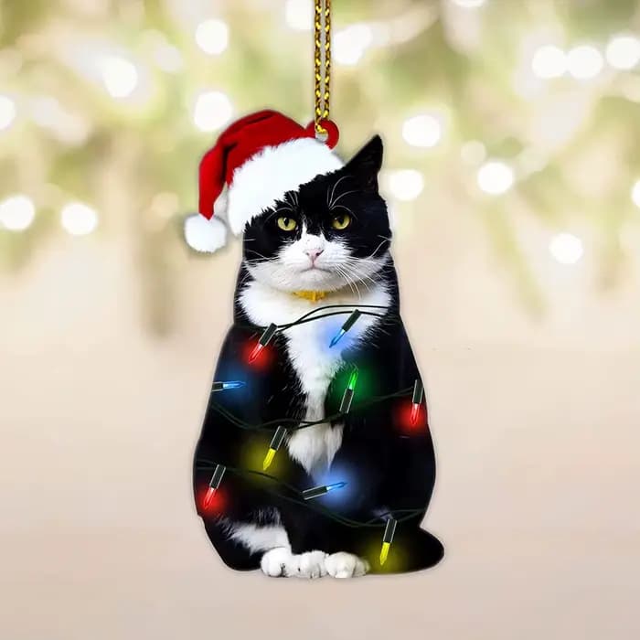 Ornement de Noël de chat noir charmant, acrylique 2D, décor de face pour arbre, miroir de voiture, p
