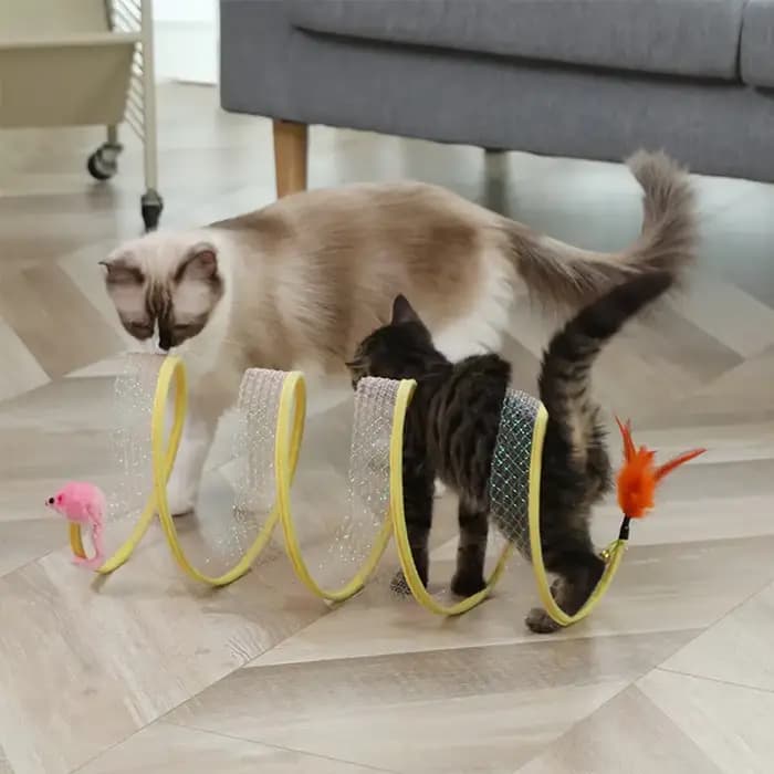 Tunnel pliable Type S pour chat, jouet de printemps, souris avec boules et plis, jouets d'extérieur 