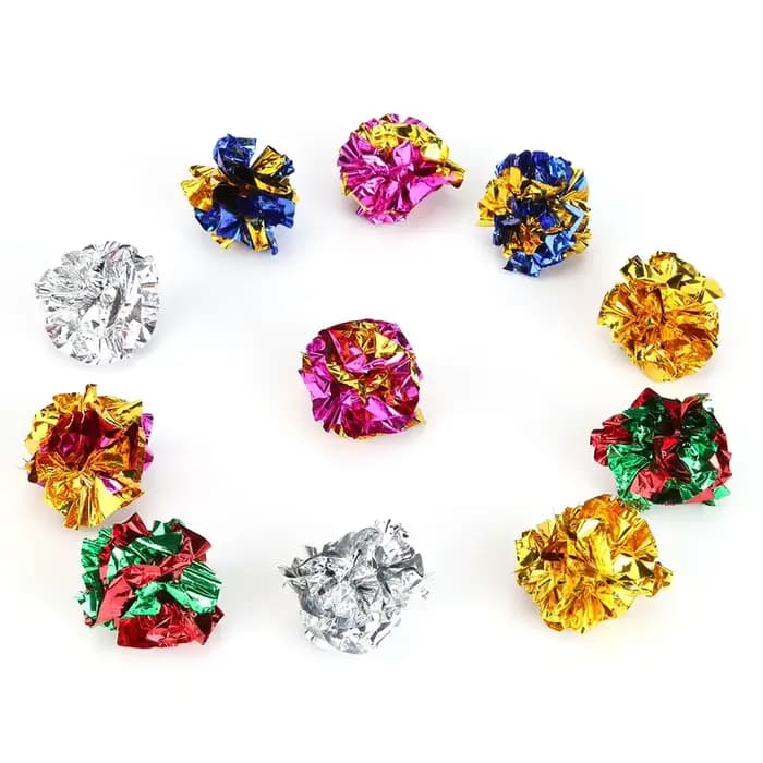 Paquet de 24/12 boules froissées colorées, jouet en papier étain sonore pour chat, poupées de vocali