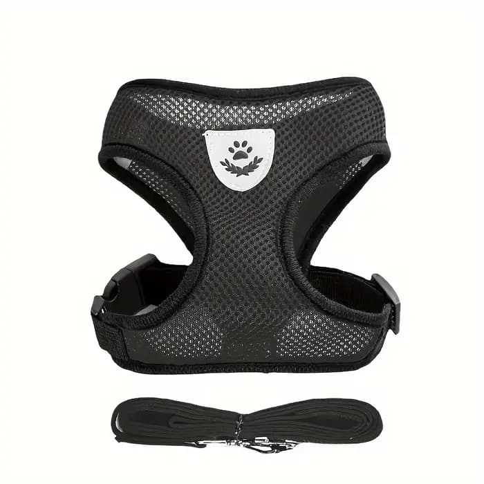 Harnais pour chat réglable, maille respirante anti-fuite avec gilet réfléchissant laisse de 5 pieds-