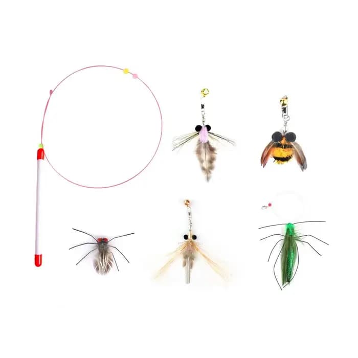 Jouet à plumes pour chat, baguette interactive avec clochette et plumes pour chatons, stimulation de