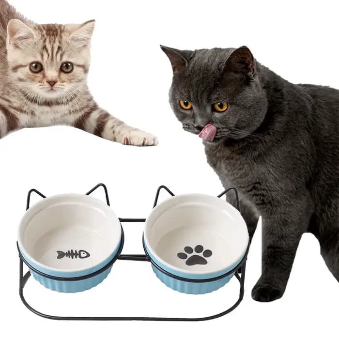 Support surélevé de bols de chat rétro, support de bols d'alimentation Double surélevé pour bol en c