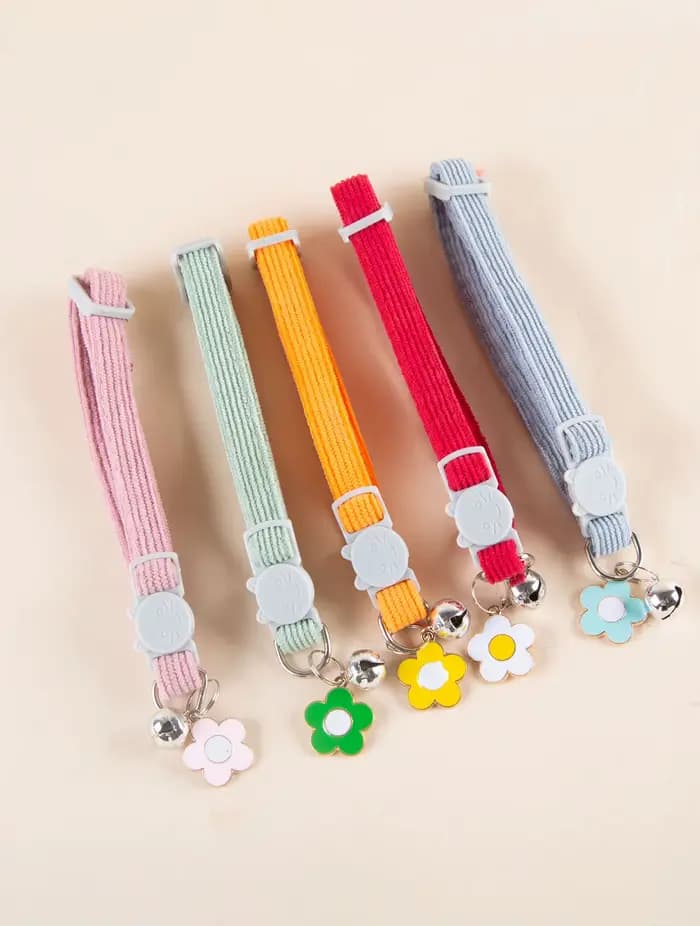 Paquet de 5 colliers de chat réglables avec cloche, mousqueton de sécurité, matériau en polyester, r