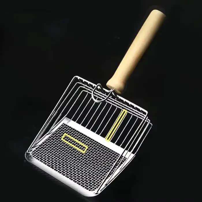 Pelle à litière pour chat, manche en bois en acier inoxydable, facile à rouiller, lavable, cuillère 