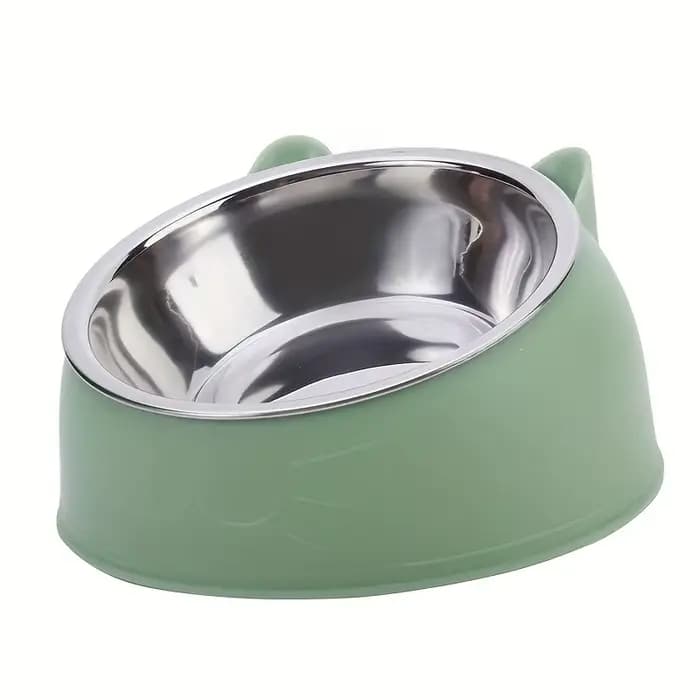 Bol pour chat 2 en 1 en acier inoxydable avec support - Design oreilles de chat mignonnes, bol incli