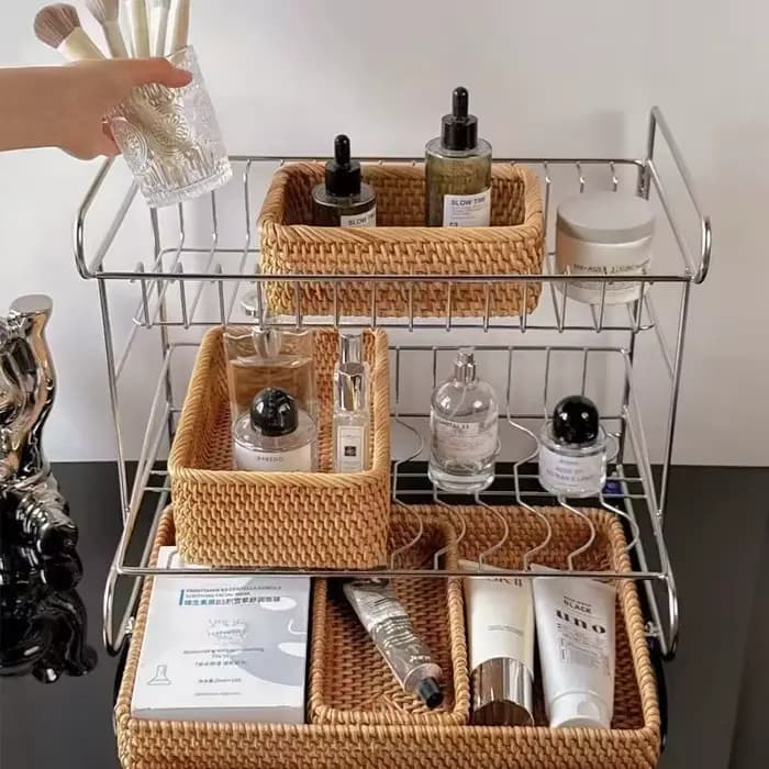 Boîte de rangement de bureau en rotin