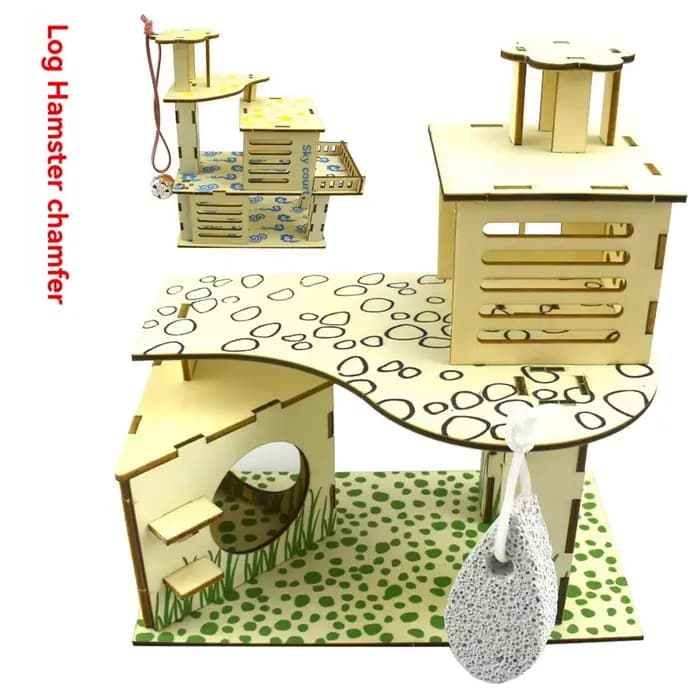 Hamster chanfrein minipet jouet arbre nid échelle clôture trampier plate-forme bâtiment cage de base Villa