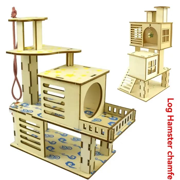Hamster chanfrein minipet jouet arbre nid échelle clôture trampier plate-forme bâtiment cage de base Villa