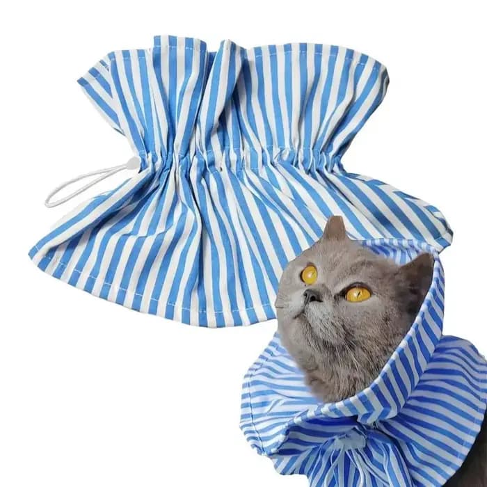 Collier de protection souple pour chat, réglable, anti-morsure, à rayures, avec cordon de serrage anti-léchage, pour animaux de compagnie après chirurgie
