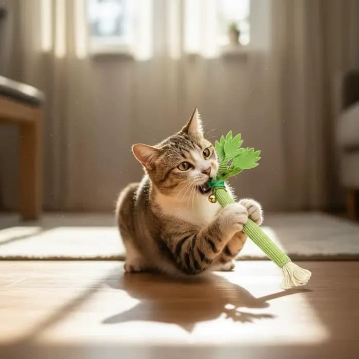 Jouet interactif de simulation de céleri et de catnip avec clochette dorée pour chatons