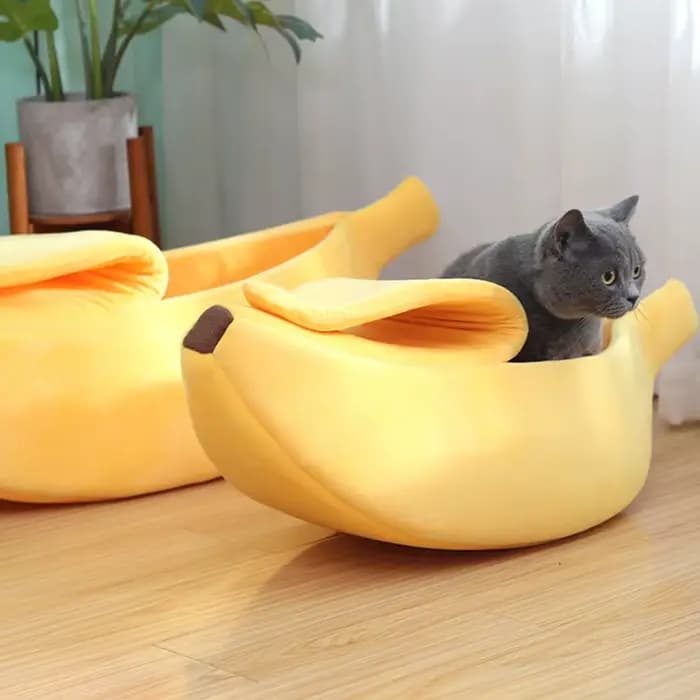 Lit pour chat en forme de banane, drôle, mignon, confortable, tapis pour chat, lits chauds, durables, portables, panier pour animaux de compagnie, niche, coussin pour chien, accessoires pour animaux d
