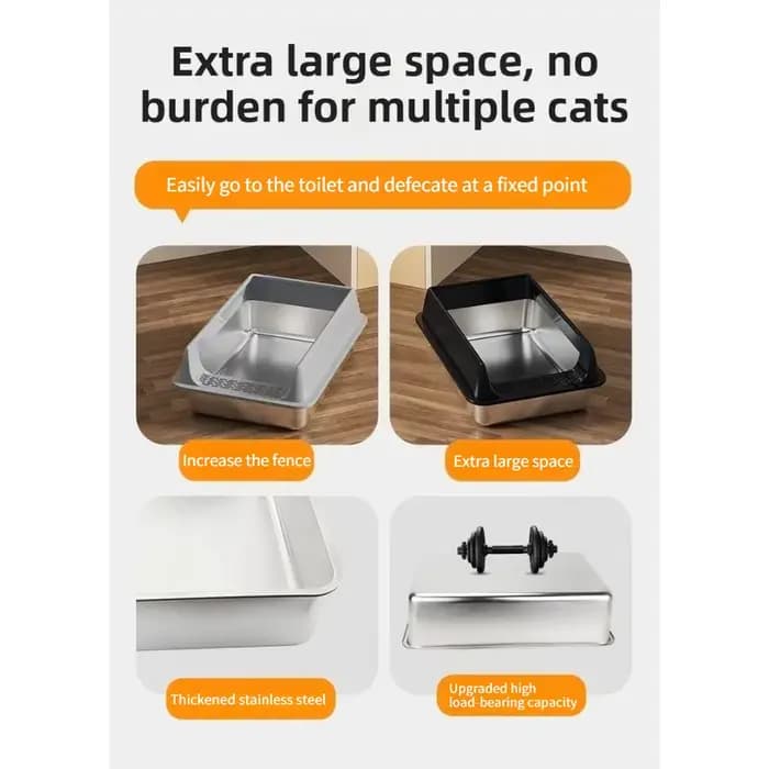 Bac à litière pour chat en acier inoxydable