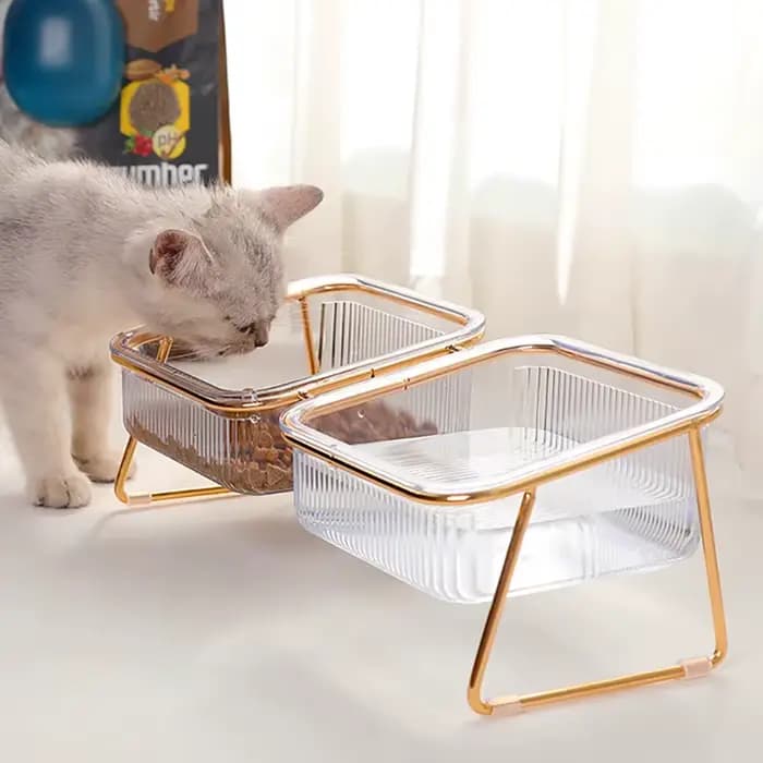 Double bol Transparent pour animaux de compagnie