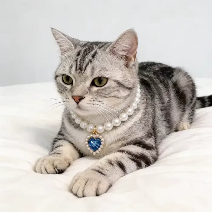 Collier réglable pour chat avec perles haute simulation
