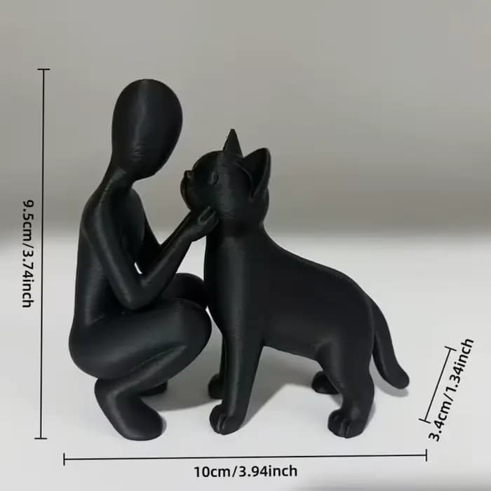 Statue de l'amitié entre humains et chats, sculpture élégante et chaleureuse des propriétaires et des chats, ornement d'amitié pour les passionnés d'animaux