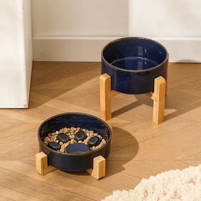 Gamelle surélevée en bois pour animaux de compagnie avec finition émaillée