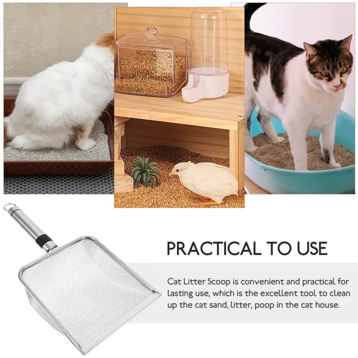 Pelle à litière pour chat en acier inoxydable