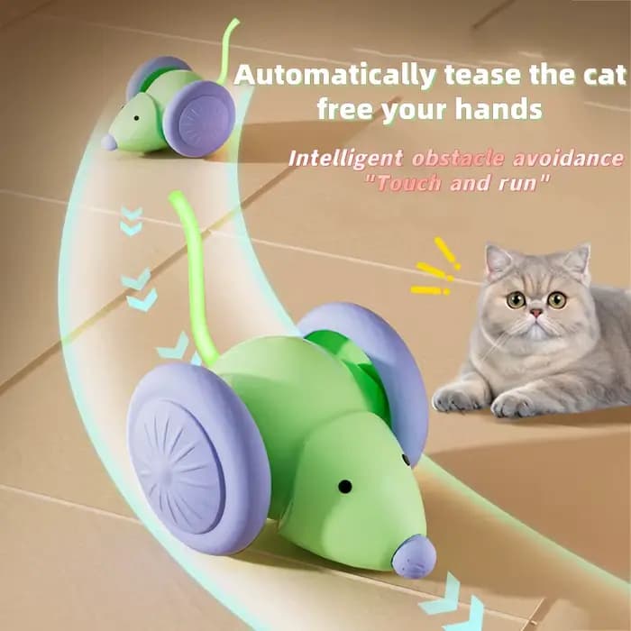 Jouet pour chat en forme de souris électrique rechargeable, voiture automatique avec évitement d'obstacles, jouet interactif intelligent pour divertir les animaux de compagnie