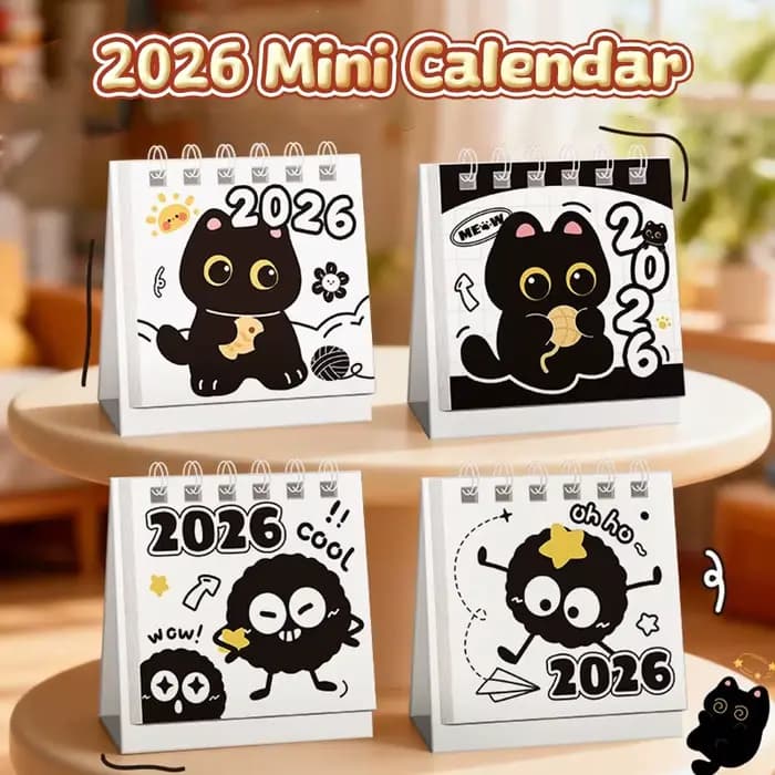 Mini calendrier 2026 Portable, 2 pièces, thème chat mignon, bureau, école, essentiels, planification et enregistrement, aide au maintien