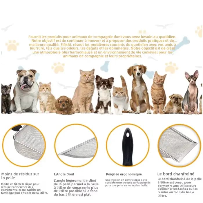 Ramasse-litière en acier inoxydable durable - Ergonomique et facile à nettoyer pour chats et chiens