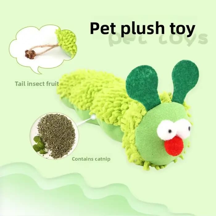 Jouets pour chats en peluche verte en forme de chenille