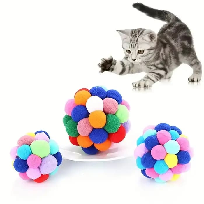 Boule en peluche élastique colorée pour chat
