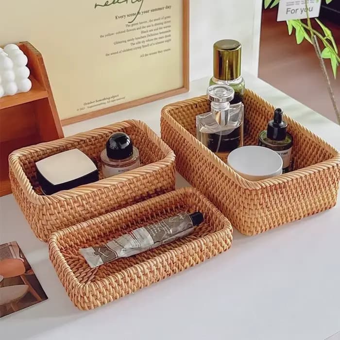 Boîte de rangement de bureau en rotin