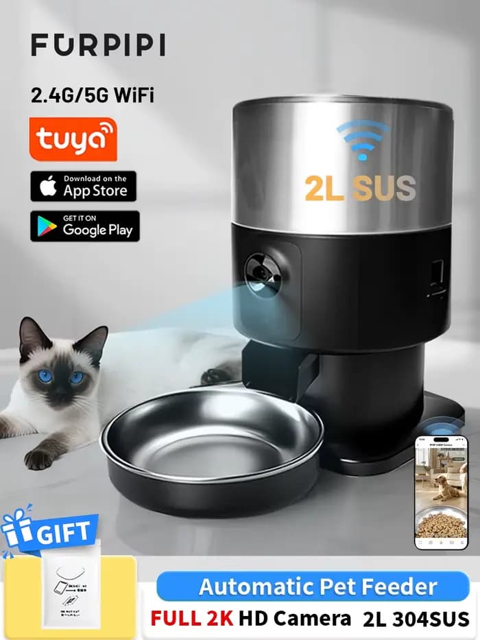 Furpipi mangeoire automatique pour chat avec caméra Full HD et Vision nocturne 5G WiFi Tuya APP contrôle distributeur de nourriture chronométré pour chats et chiens